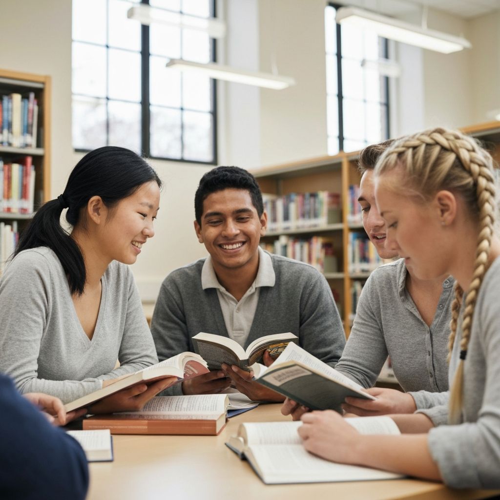 Students with books